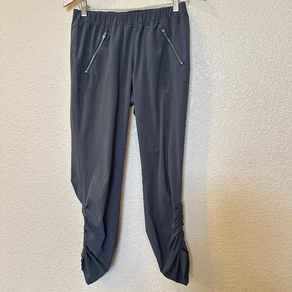 Athleta Aspire Cinch Ruched Ankle Pants Dark Gray Women’s Size‎ 2 Zip Pockets